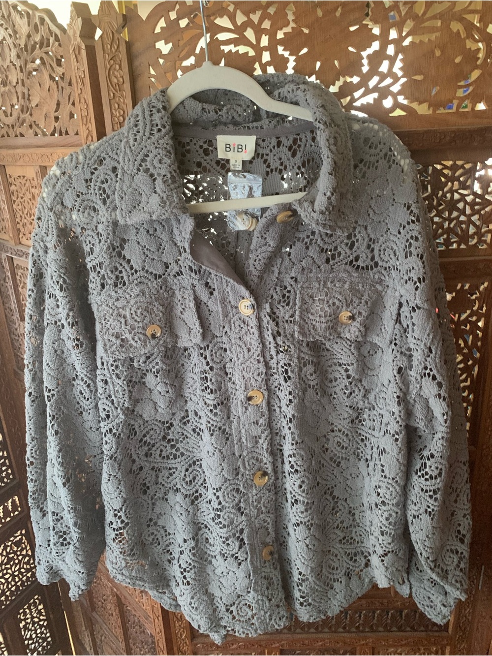 NWOT BiBi Gray Crochet Button-Front Jacket